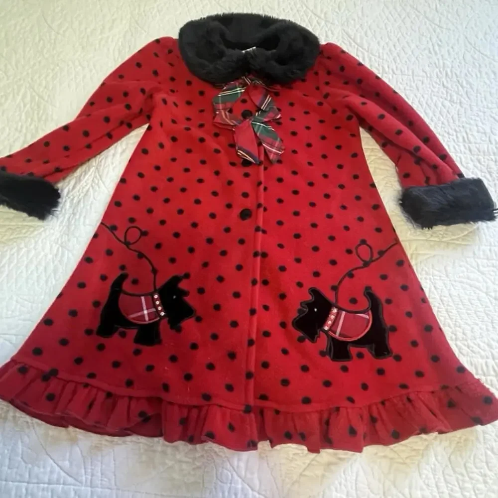 Blueberi Boulevard Girls Scotty Dog And Scotch Plaid Ribbon Red 3T Fleece Jacket